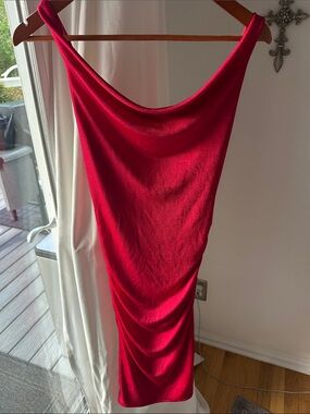 Sleeveless Red Draped Midi Dress